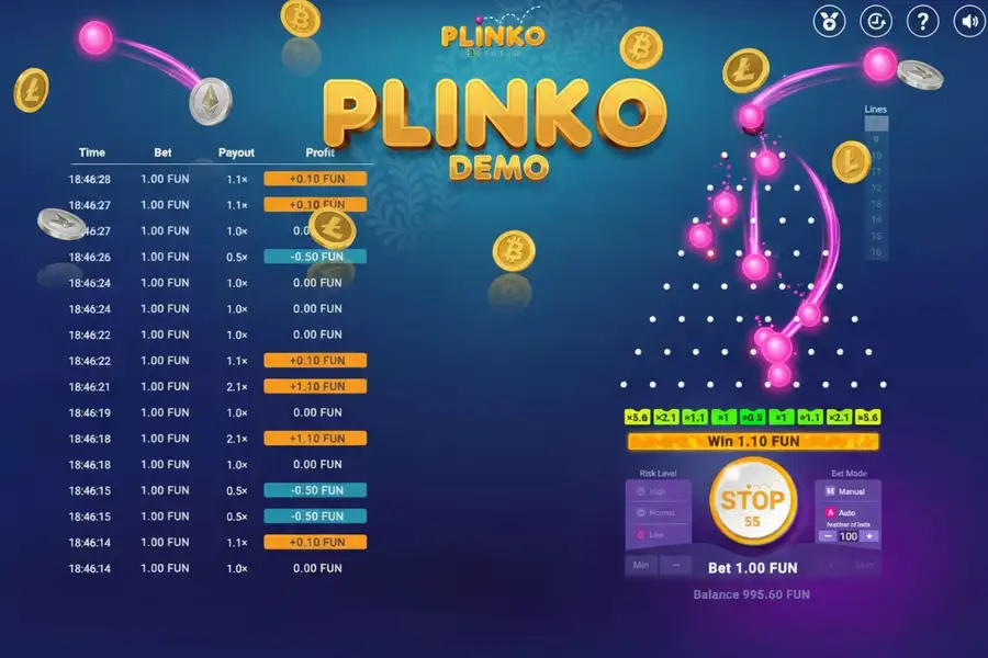 Скриншот выигрыша x1000 в Plinko BGaming